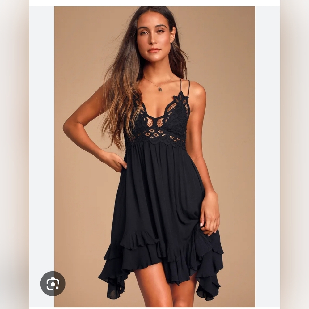 Free People Adella Black Lace Slip Dress